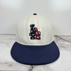 Los Angeles Dodgers Baseball Hat Cap White July 4th New Era 59Fifty Fitted Sz 7